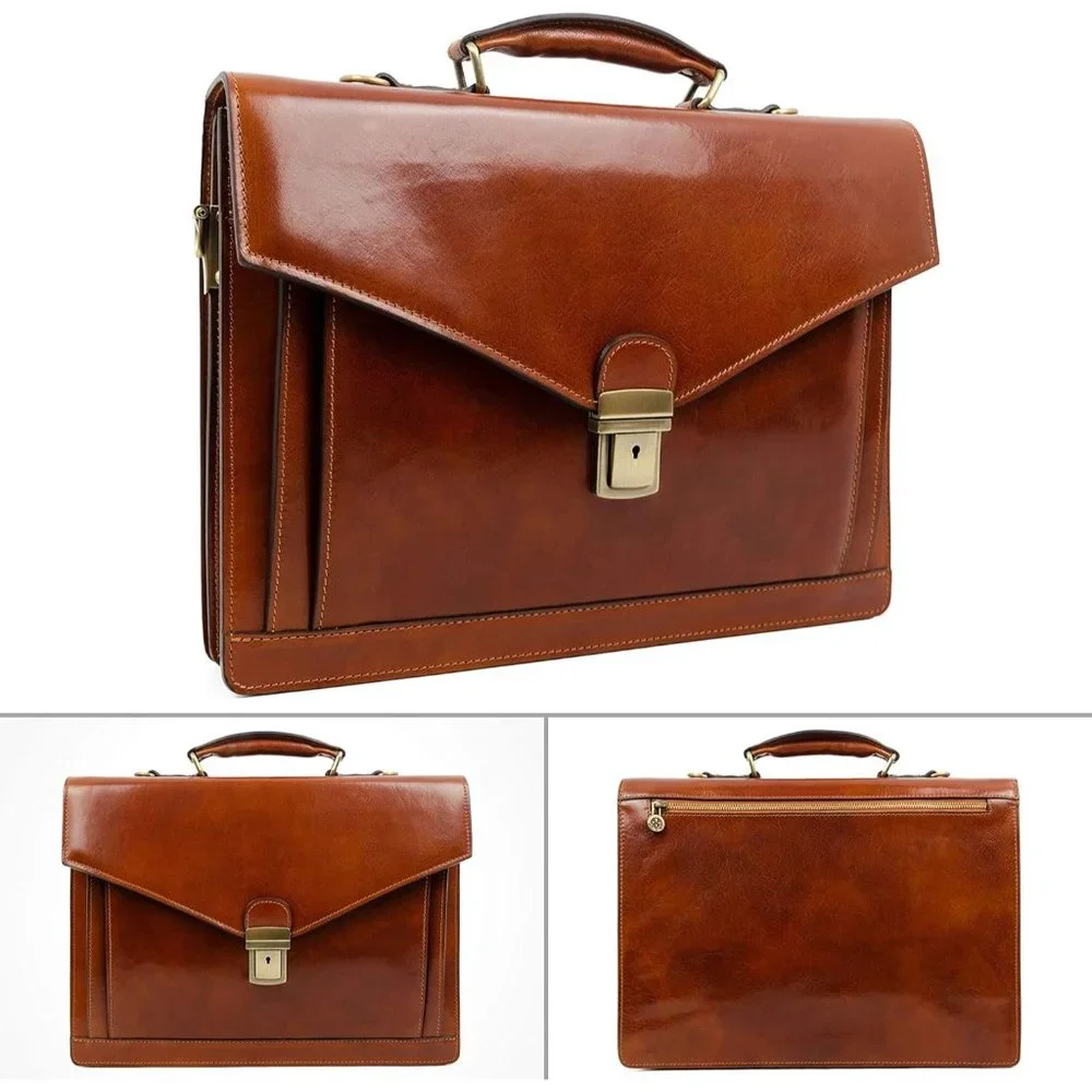 Men's Brown Italian Leather Laptop Bag